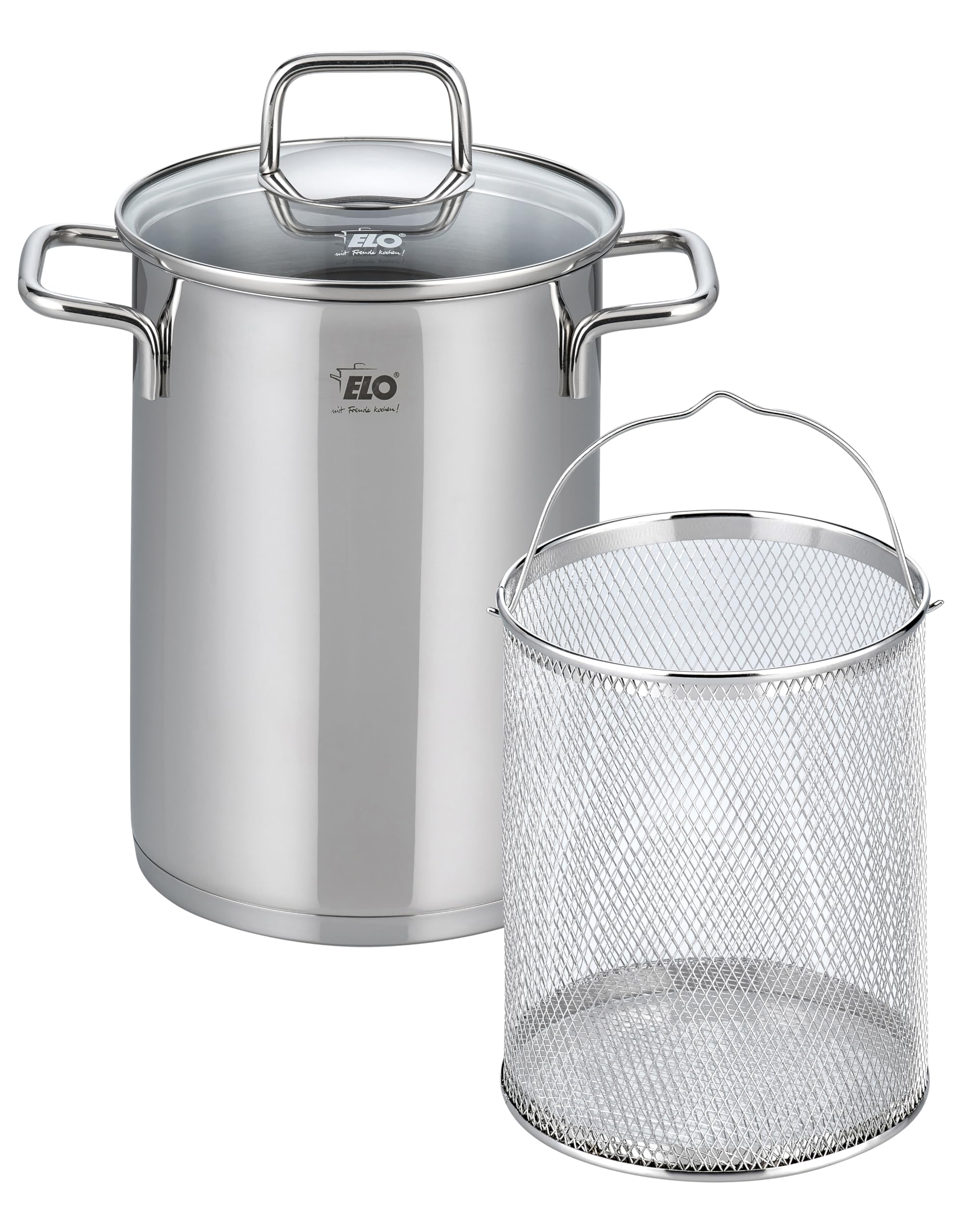 ELO Spargeltopf 72616 Citrin 16 cm - silberfarben - Volumenskala - verkapselter Hartlötboden - Bügelgriff mit Fingerschutzplatte - spülmaschinengeeignet, Silber | Öl-Dosiersystem, backofenfest, spülmaschinengeeignet, Volumenskala, mit Sieb-Einsatz