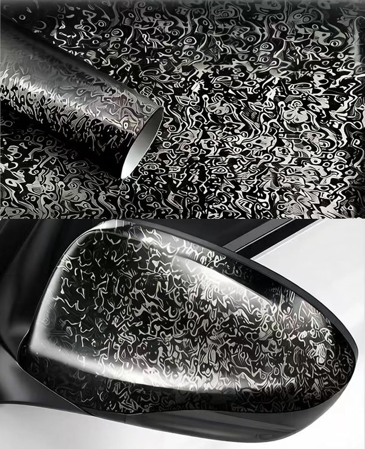 Forged Carbon Fiber Black Vinyl Wraps,3D Cosmic Ghost Textured Auto Car Decal Sticker Sheet with Air Release for Auto Interior and Exterior with Tool Kit (5ft*1ft)