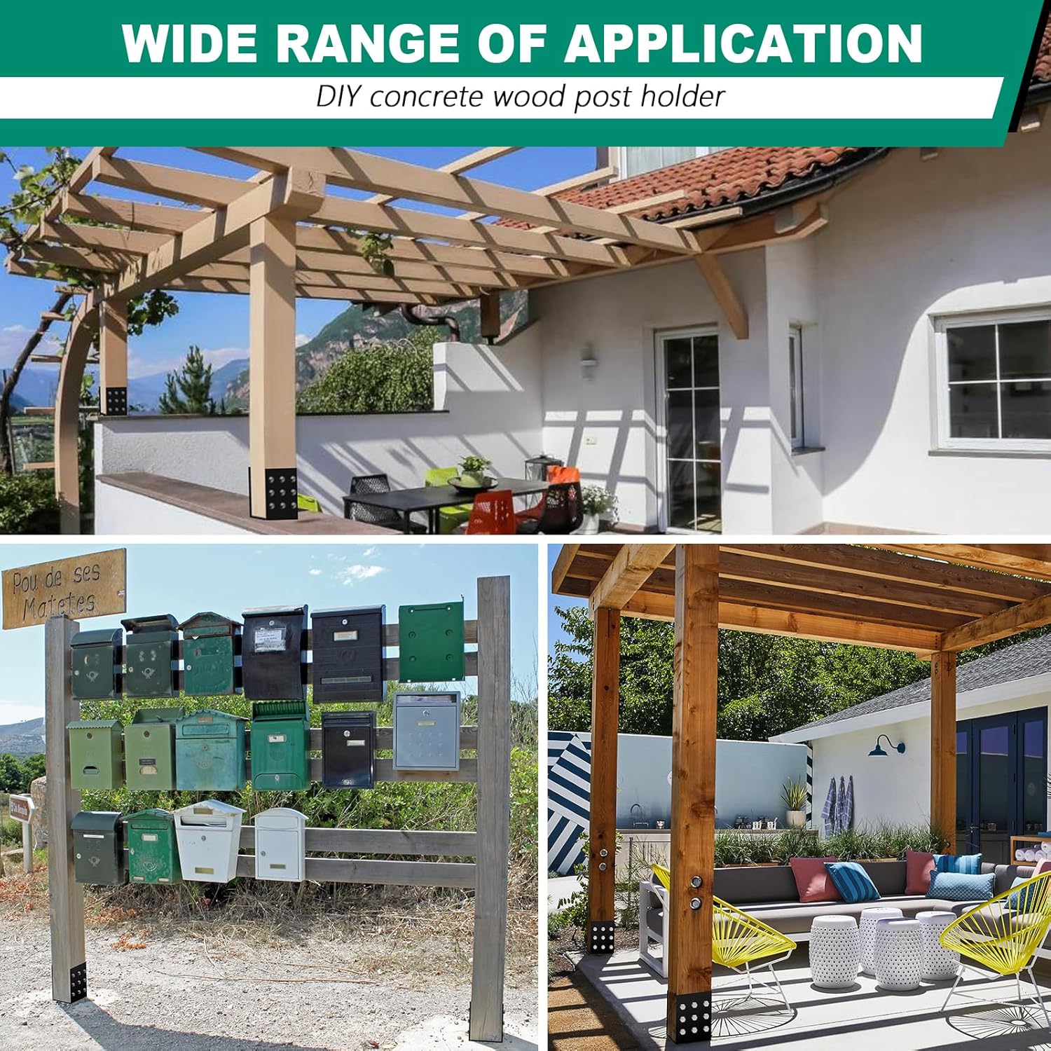 U-Shape Wet Concrete Post Holder for 6" x 6" (Actual 5.5"x5.5") Lumber,Heavy Duty Post Bracket Anchor for Wood Fence,Railing,Pergola (2pack-Matte Black)…