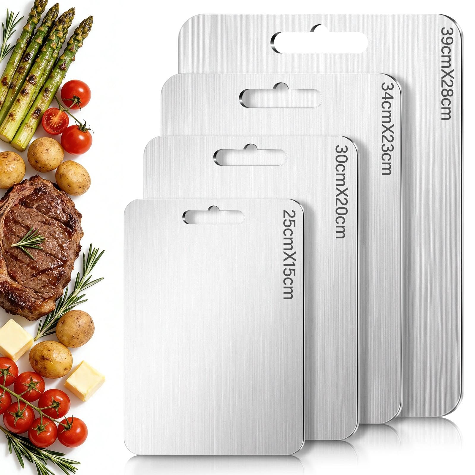 4 Piezas Tabla de Cortar de Titanio, 316 Tabla de Cortar, Cutting Board de Grado Alimenticio de Doble Cara, Apta para Lavavajillas, para Cortar, Carne, Verdura, Frutas