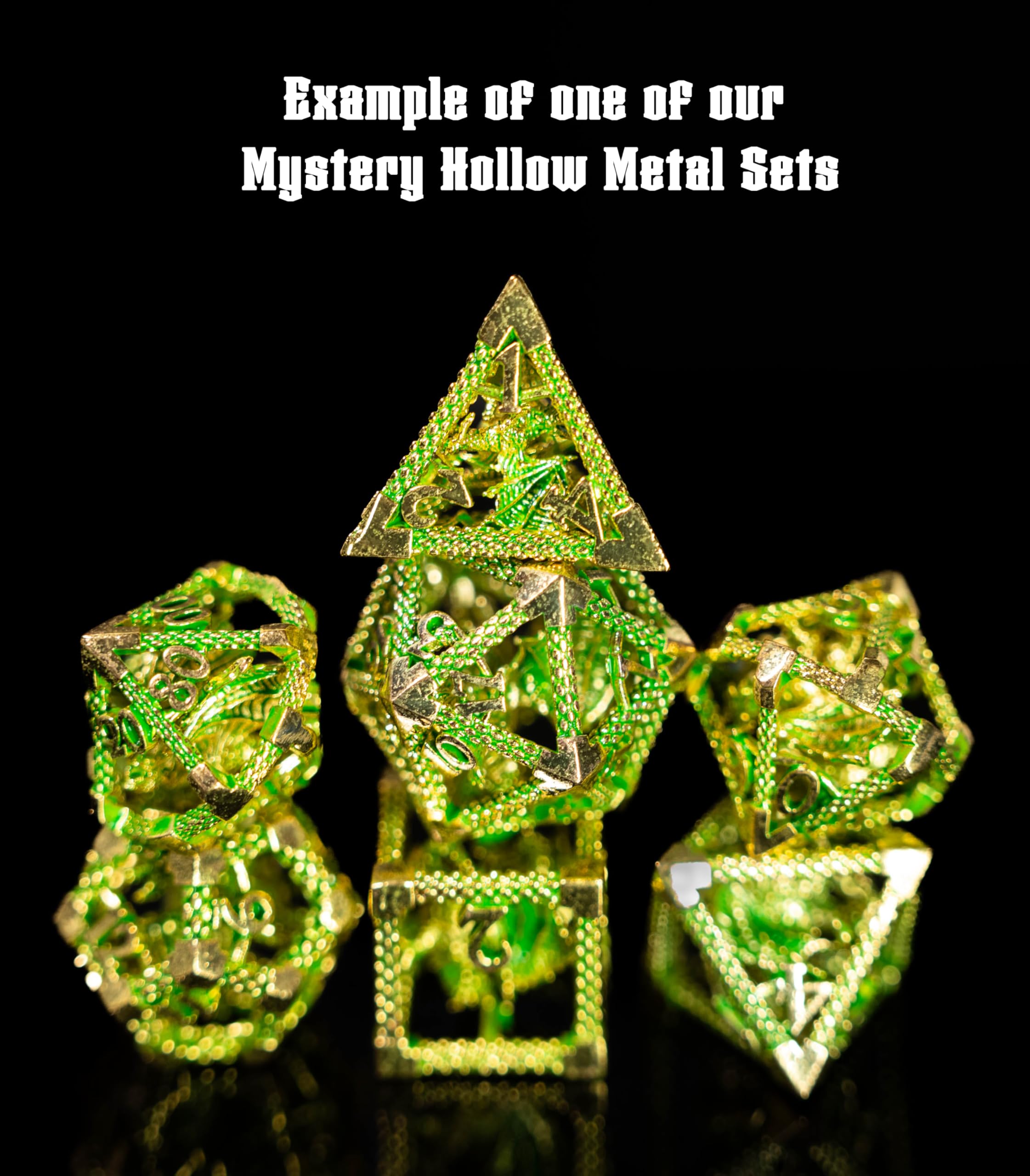 Sac à dés mystère | Lot de 7 dés polyédriques de jeu | Un ensemble choisi au hasard | RPG, DND, etc. (Ensemble métallique creux mystère)