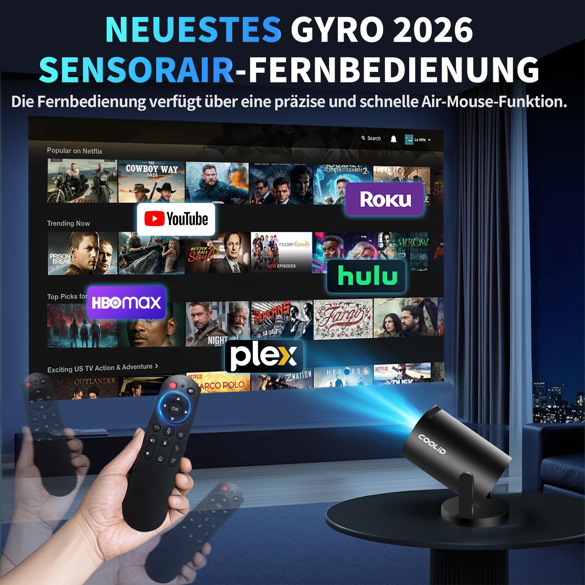 Mini Beamer Unterstützt 4K 1080P 2026 Neuer Tragbarer Projektor mit 5G WiFi 6 und BT 5.4, Beamer Klein Projektor mit Automatische Trapezialkorrektur 180 ° Drehung für HDMI/Tv Stick/USB/Laptop, Schwarz