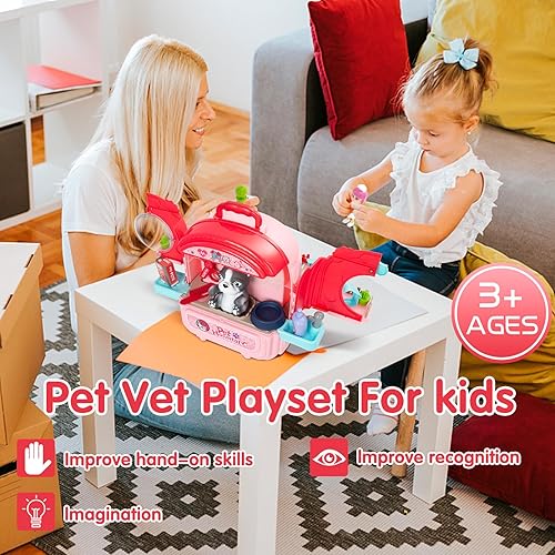 Miniatura 6 de Juguetes veterinarios, juego de veterinario para mascotas, juegos de veterinarios para niños, boutique de mascotas con 1 niño, 3 mascotas, juego