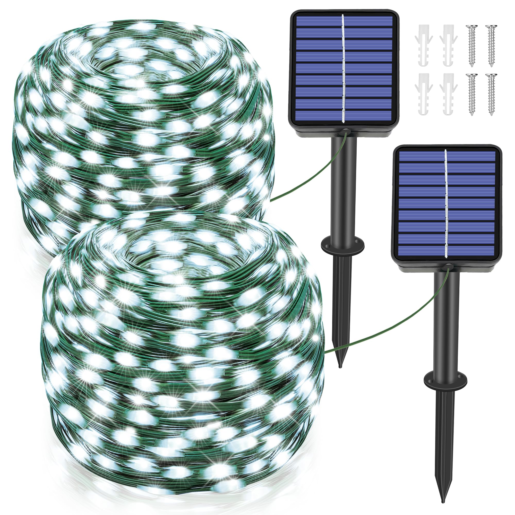 Ollny Solar Outdoor Lights, 2 Pack Total 132FT 400LED Solar Fairy Lights, IP67 Waterproof 8 Modes String Lights for Tree Yard Garden Patio Party, Cool White