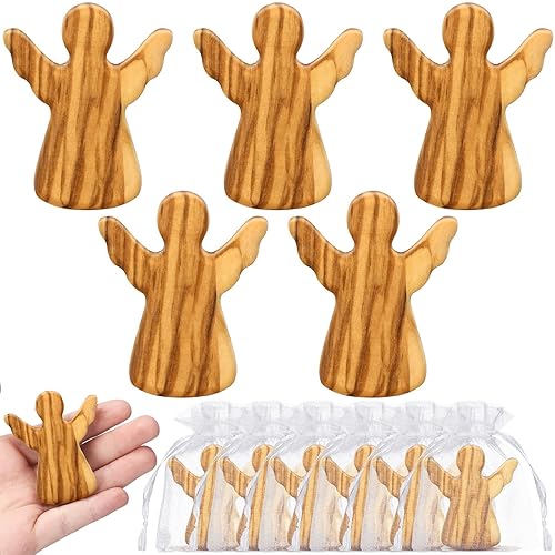 6 Pcs Olive Wood Guardian Angel Comfort Pocket Angel with