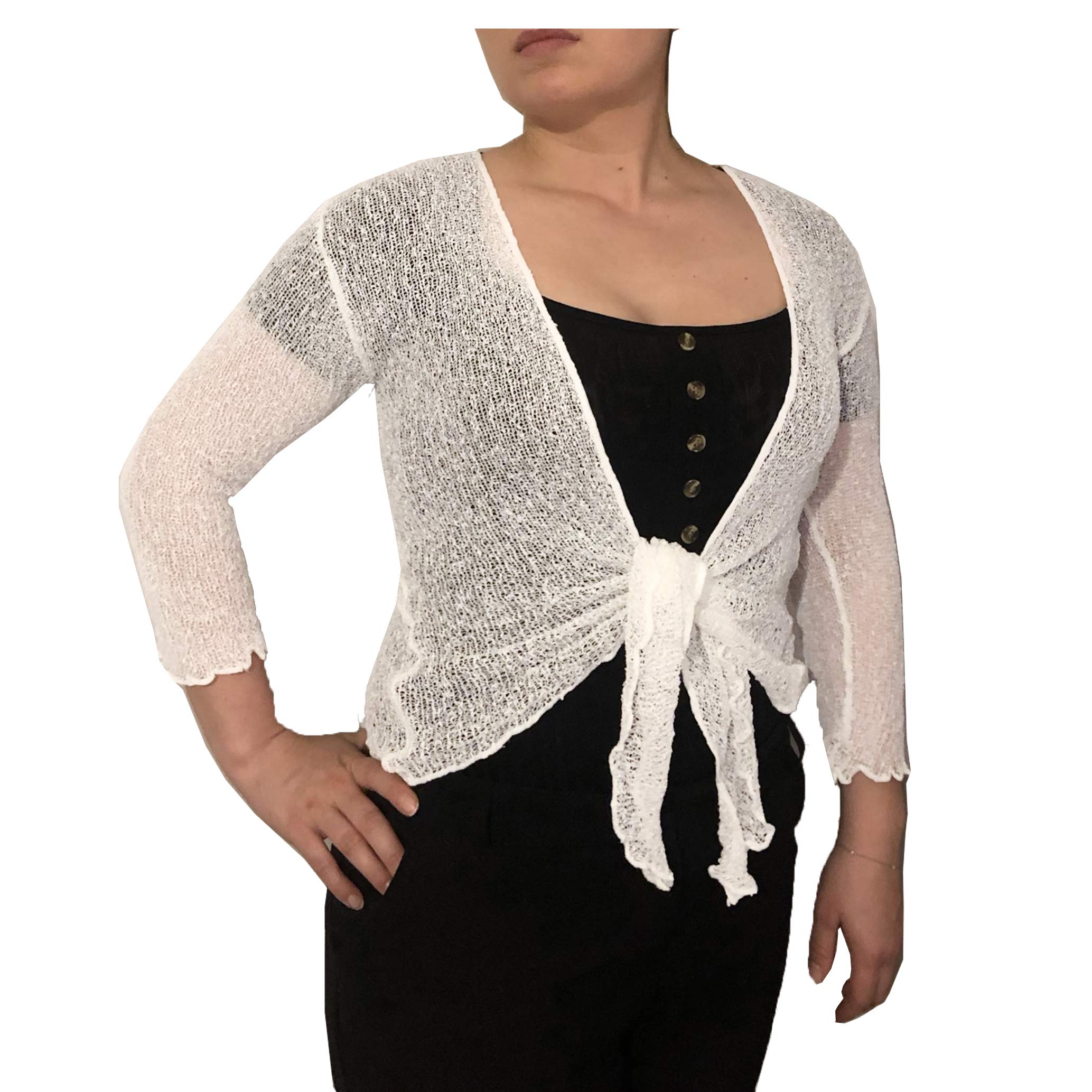 Exclusive Ladies Plain Knitted Cropped TIE UP Bolero Shrug TOP - Massive FIT (White)