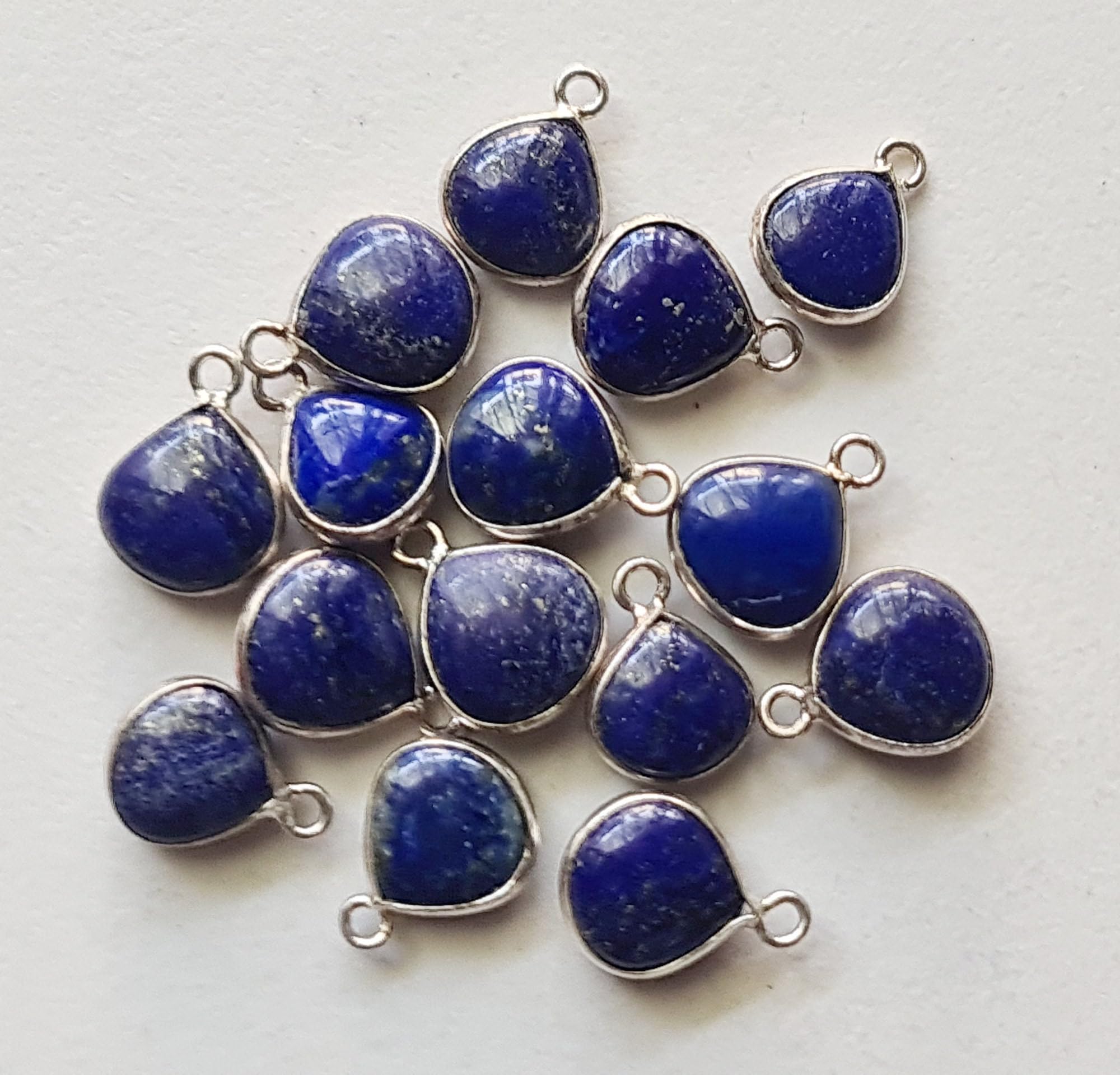 Lapis Lazuli Serce Charm Złącza Naturalny Lapis Lazuli Zwykłe serce 925 Srebrne złącze ramki 13,5-14,5 mm Pojedyncza pętla Znajdowanie 3 szt.-PSG275