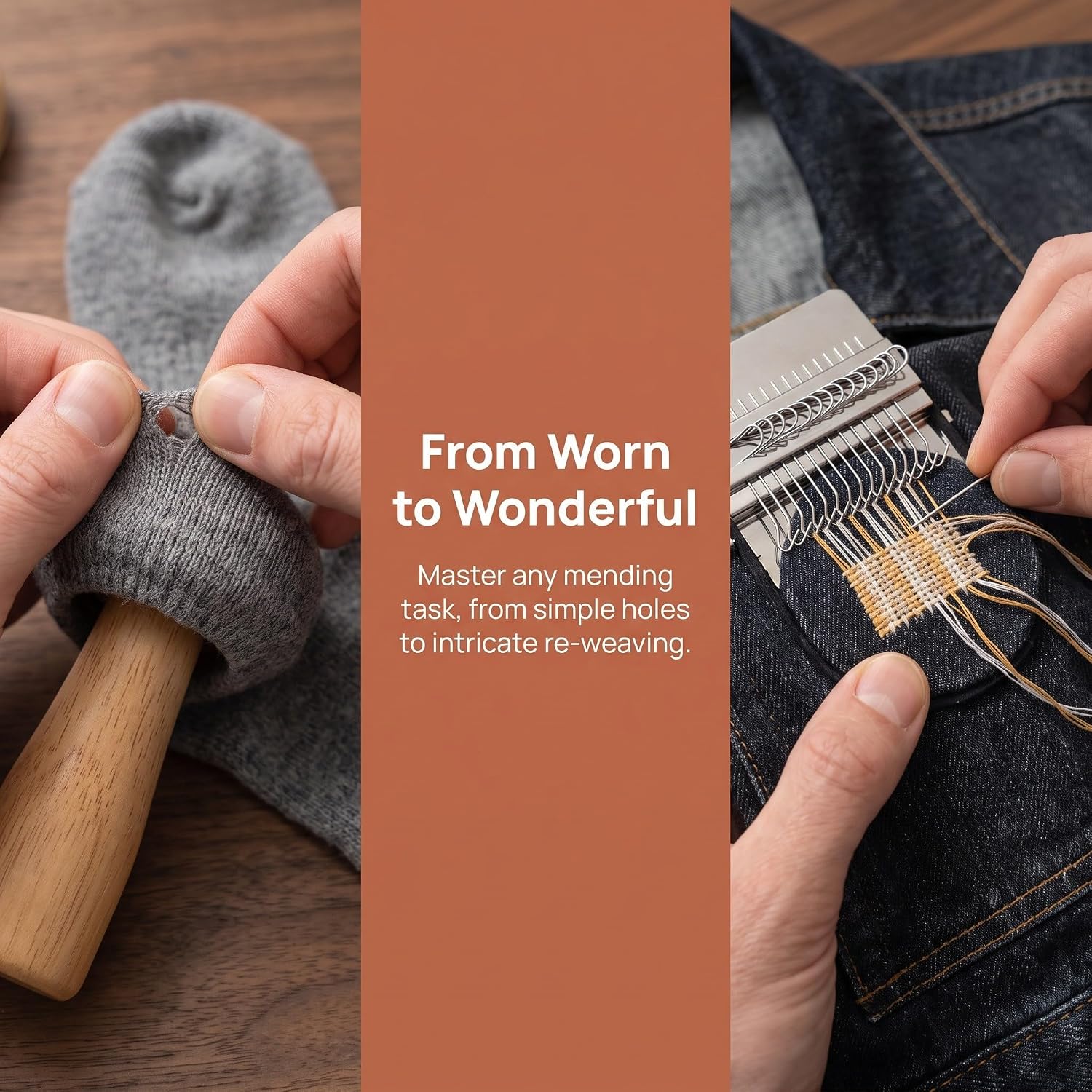 Mini Darning Loom Kit with Knitting Needles and Mushroom Tool