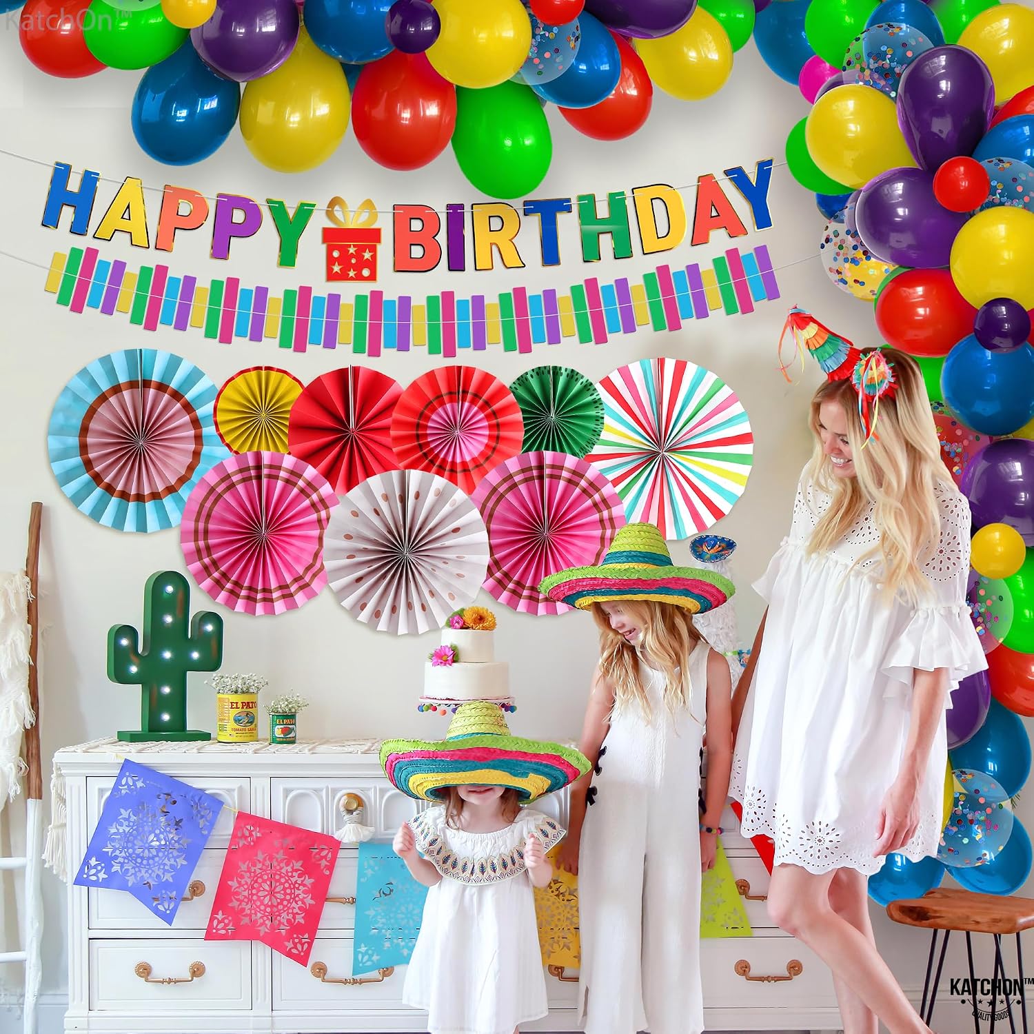 KatchOn, Rainbow Happy Birthday Decorations- Pack of 68 | Rainbow Happy Birthday Banner, Paper Fans, Balloons, Rainbow Birthday Decorations |