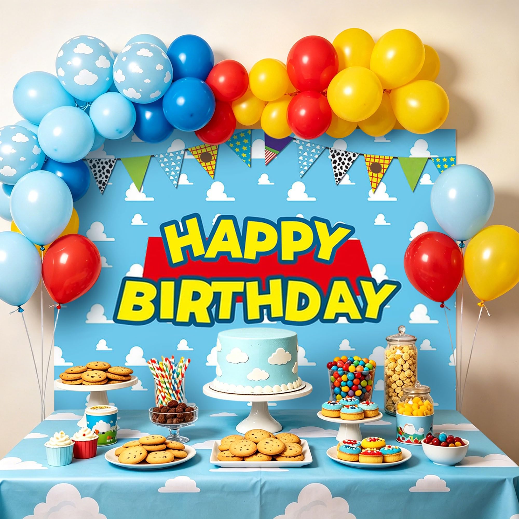 LaVenty Toy Birthday Party Banner Garland Backdrop Balloons Favors for Cowboy Decoration Birthday, Blue - Image 6