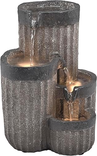 Miniatura 2 de Alpine Corporation Decoración de fuente de mesa en cascada de 14 pulgadas de alto con luces LED, gris