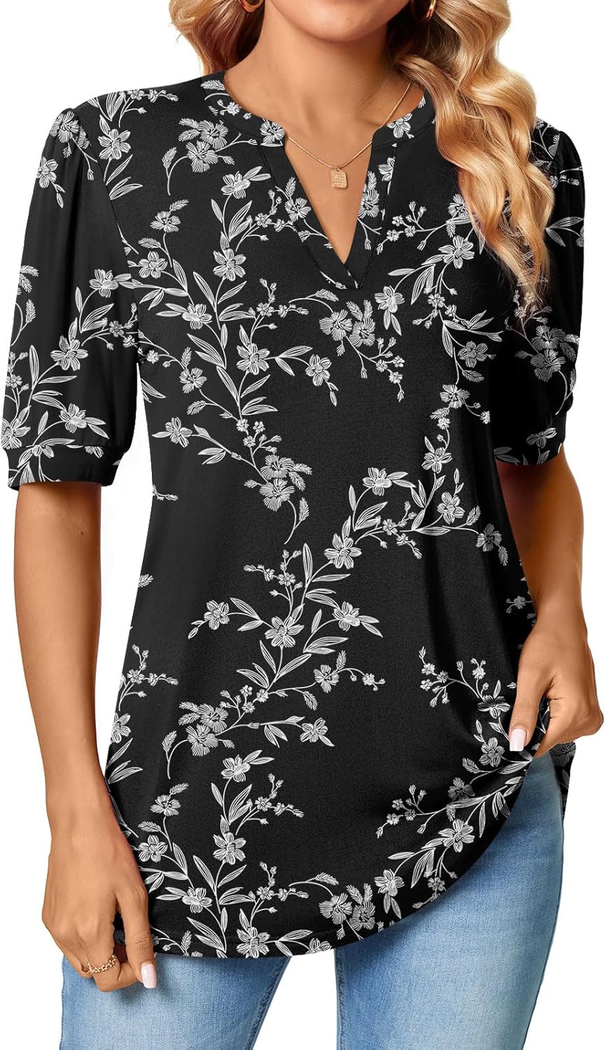 Anyally Womens Summer/Spring Puff Short Sleeve Tops Dressy Casual V-Neck T-Shirts Cute Blouse for Work - Image 3