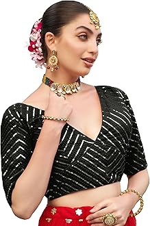 Womens Fancy Readymade Ethnic wear Half Sleeve Sequins Saree Blouse sabyasachi Blouse for Women Saree and Lehenga Choli Bridal Blouse