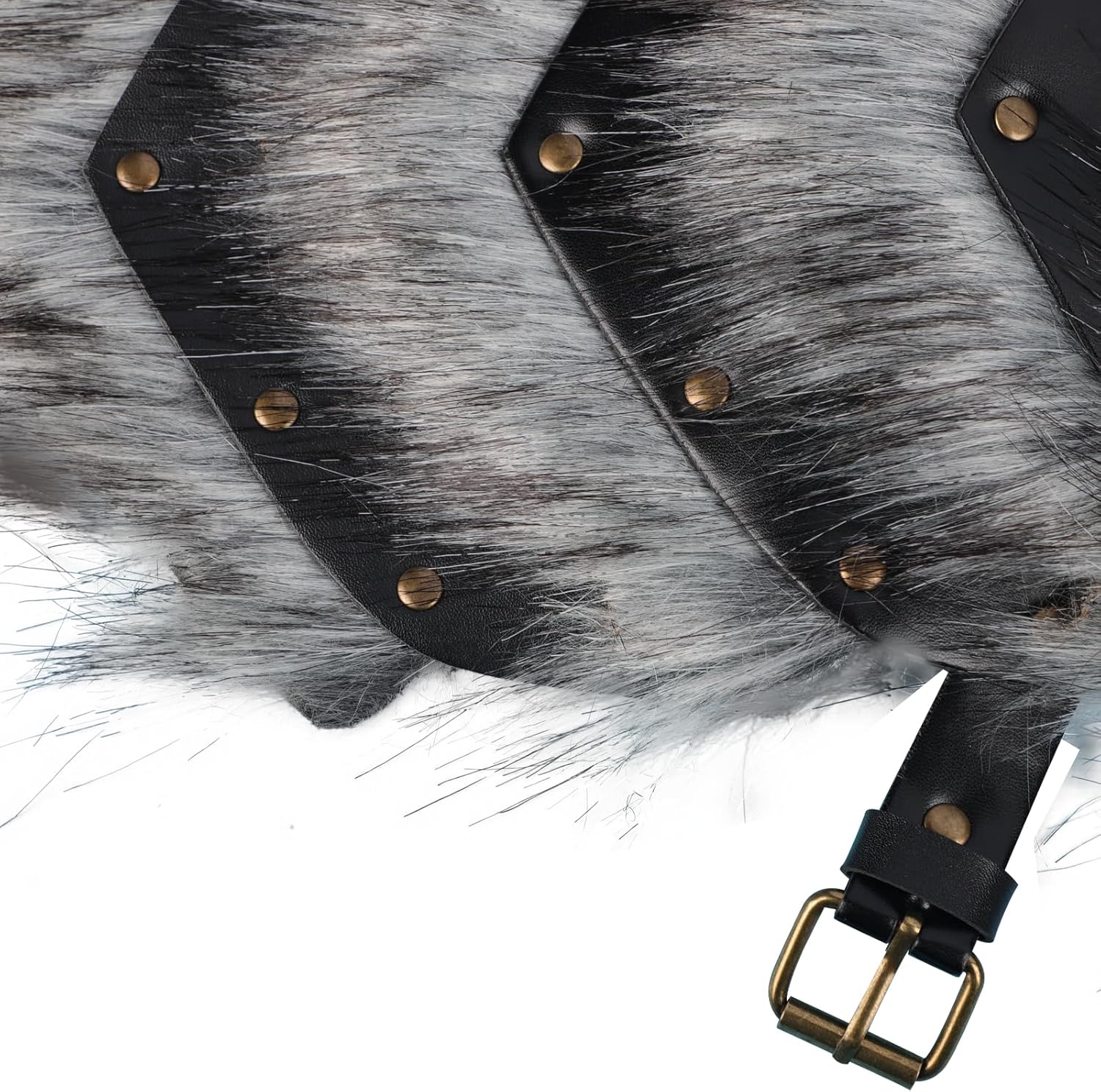 PURFUN Men's Medieval Faux Fur Leather Pauldron Shoulder Armor Halloween Cosplay Masquerade Viking Knight Adjustable Single Shoulder Armour Wrap Studded Body Chest Harness Guard Costume Accessory - Image 5