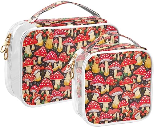 Miniatura 2 de Kawaii Mushroom Clear Toiletry Bag for Traveling,2 Pack Makeup Cosmetic Bag with Zipper,Travel Bag for Toiletries,Travel Essentials 21214525