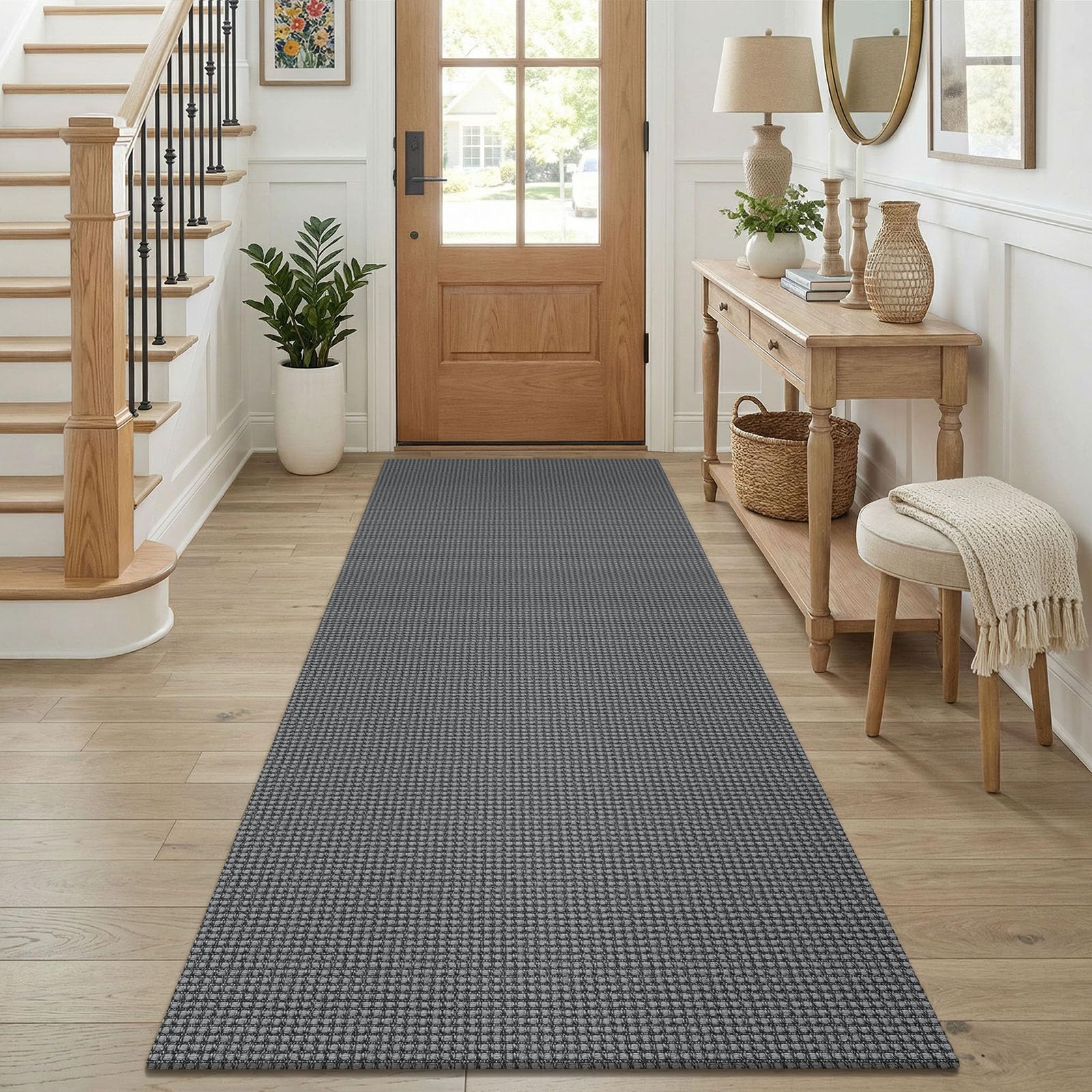 KOZYFLY - Boho Runner Rug 3'x8' Washable Rubber Backing Kitchen Rug Grey Cotton Rug for Entryway Indoor Hallway Kitchen Entryway — image 1