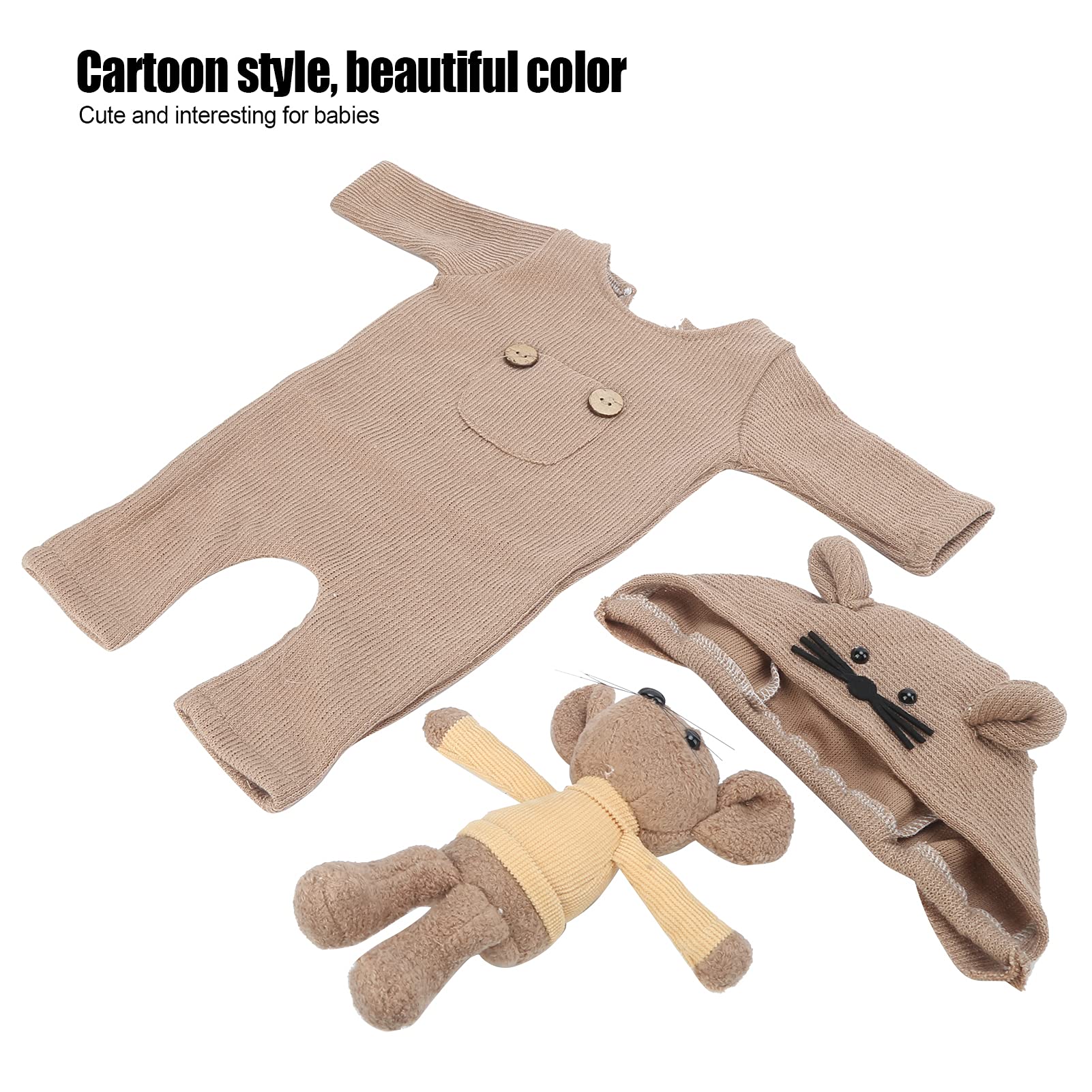 Baby Jumpsuit, Share Growth More Cute Newborn Photo Props Baby Gifts for Baby Photography(Brown, Hat + Doll + one-Piece) - Image 6 thumbnail