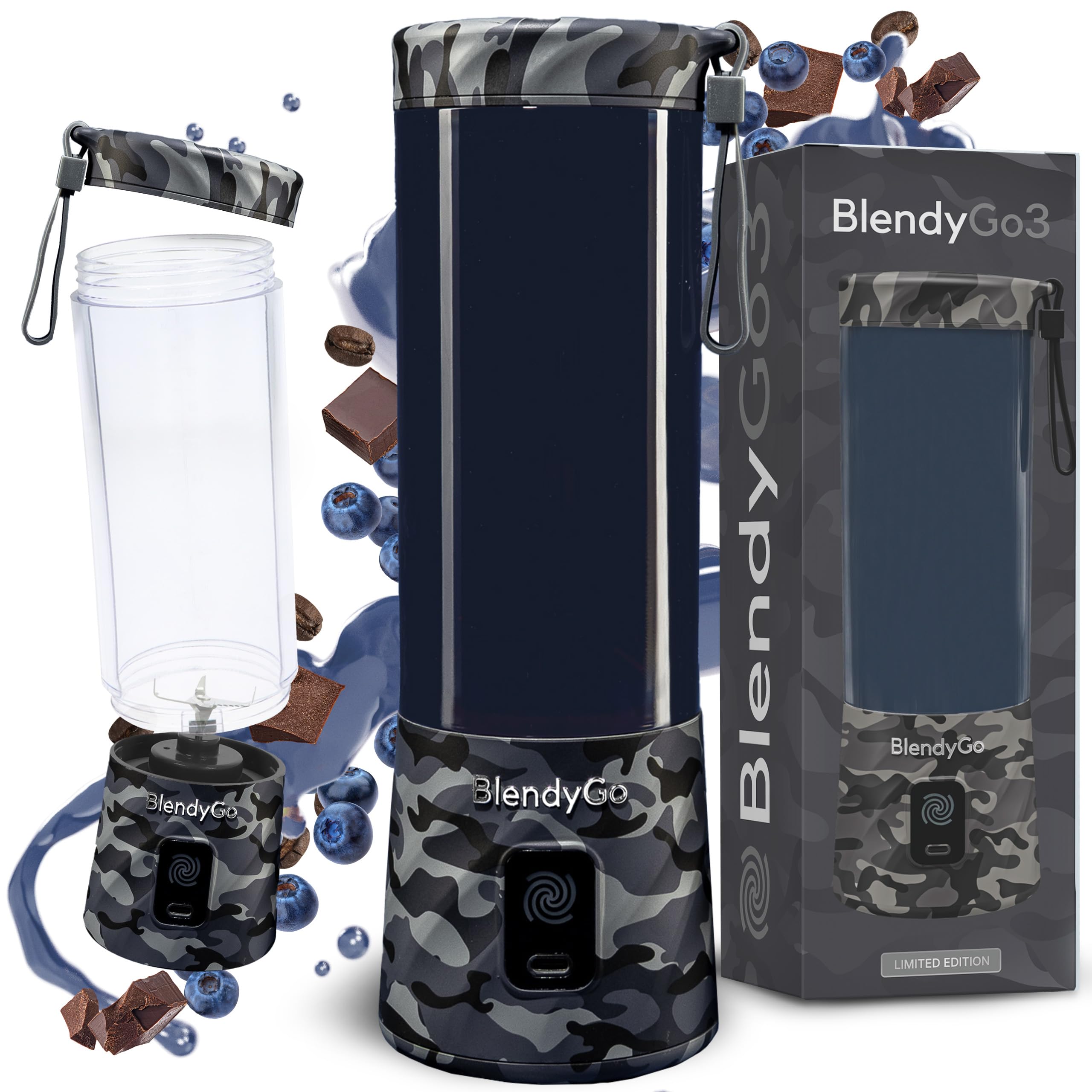 Frullatore portatile mini frullatore elettrico BlendyGo 3 usb ricaricabile tritatutto elettrico frullo piccolo blender smoothie maker trita ghiaccio e frutta congelata (Moro)