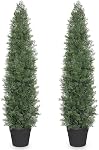3ft Arbres topiaires artificiels Arbres faux cèdres Cyprès en planteur blanc pour décoration maison, Ensemble de 2
