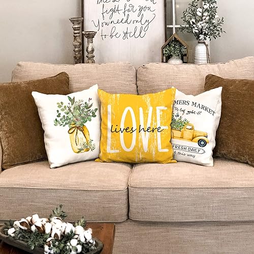 Miniatura 4 de DFXSZ Juego de 4 fundas de almohada de granja de 20 x 20 pulgadas, decoración de hojas de eucalipto, jarrón de camión, hogar, dulce hogar, funda de