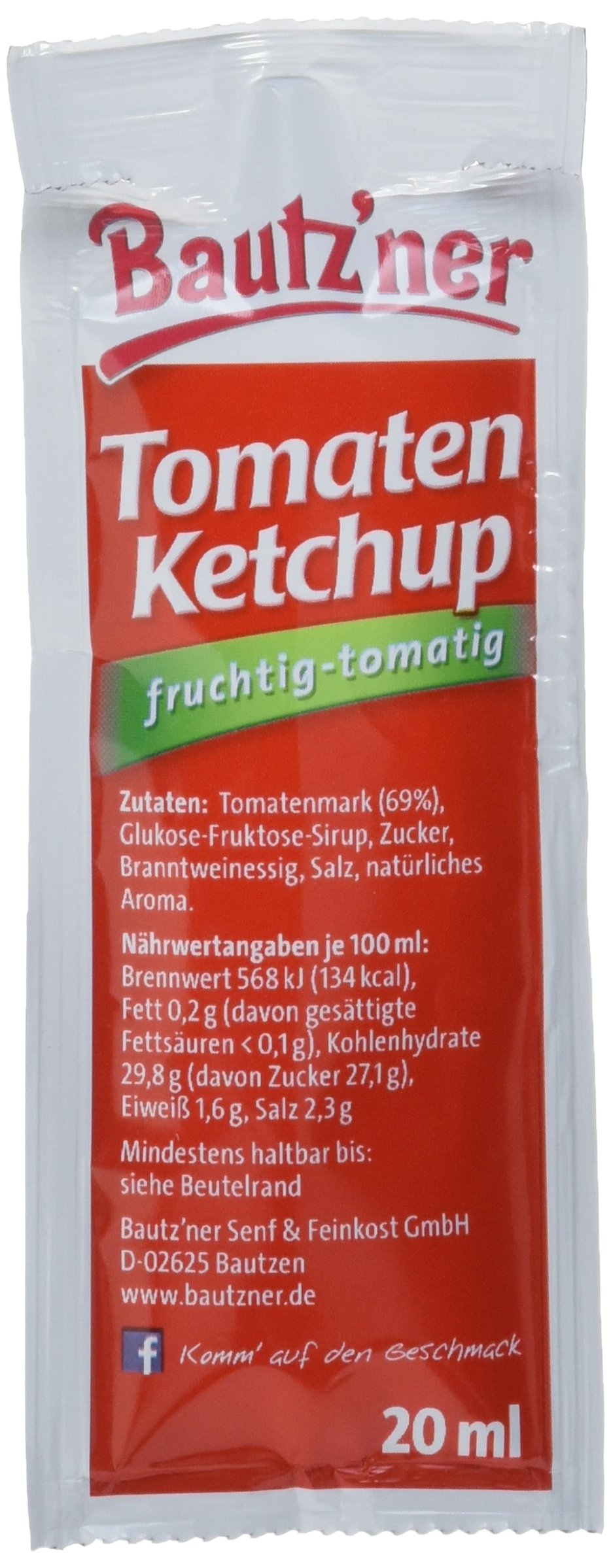BAUTZ‘NER Tomaten Ketchup – 150 x 20 ml Pack – Protionsbeutel – Tomaten-Ketchup – Original Bautzner Rezeptur – Ohne Zusatz von Konservierungsstoffen und Geschmacksverstärkern – Ketchup