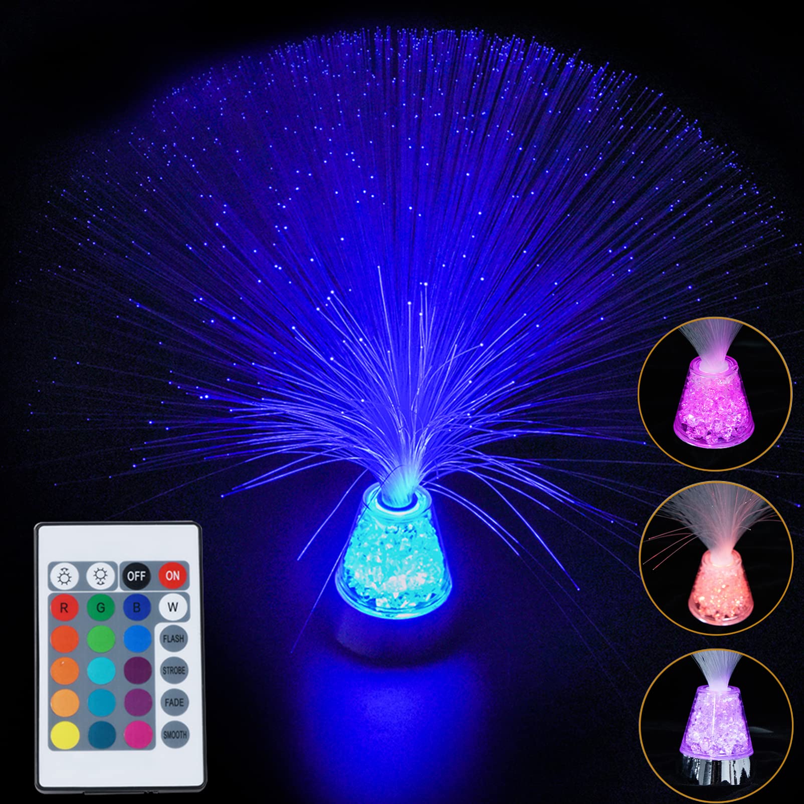 TOBBOMEY 1Set Remote Control Optical Fiber Decorative Lamp LED Night Light for Bedroom and Room Durable Material Creates Romantic Atmosphere Desktop Light Decor