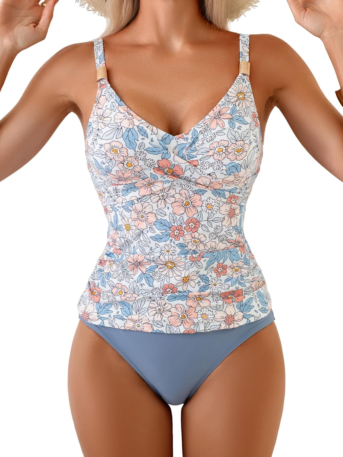 Women's Tummy Control Tankini Swimsuit Ruched Criss Cross V Neck Bathing Suit with ...