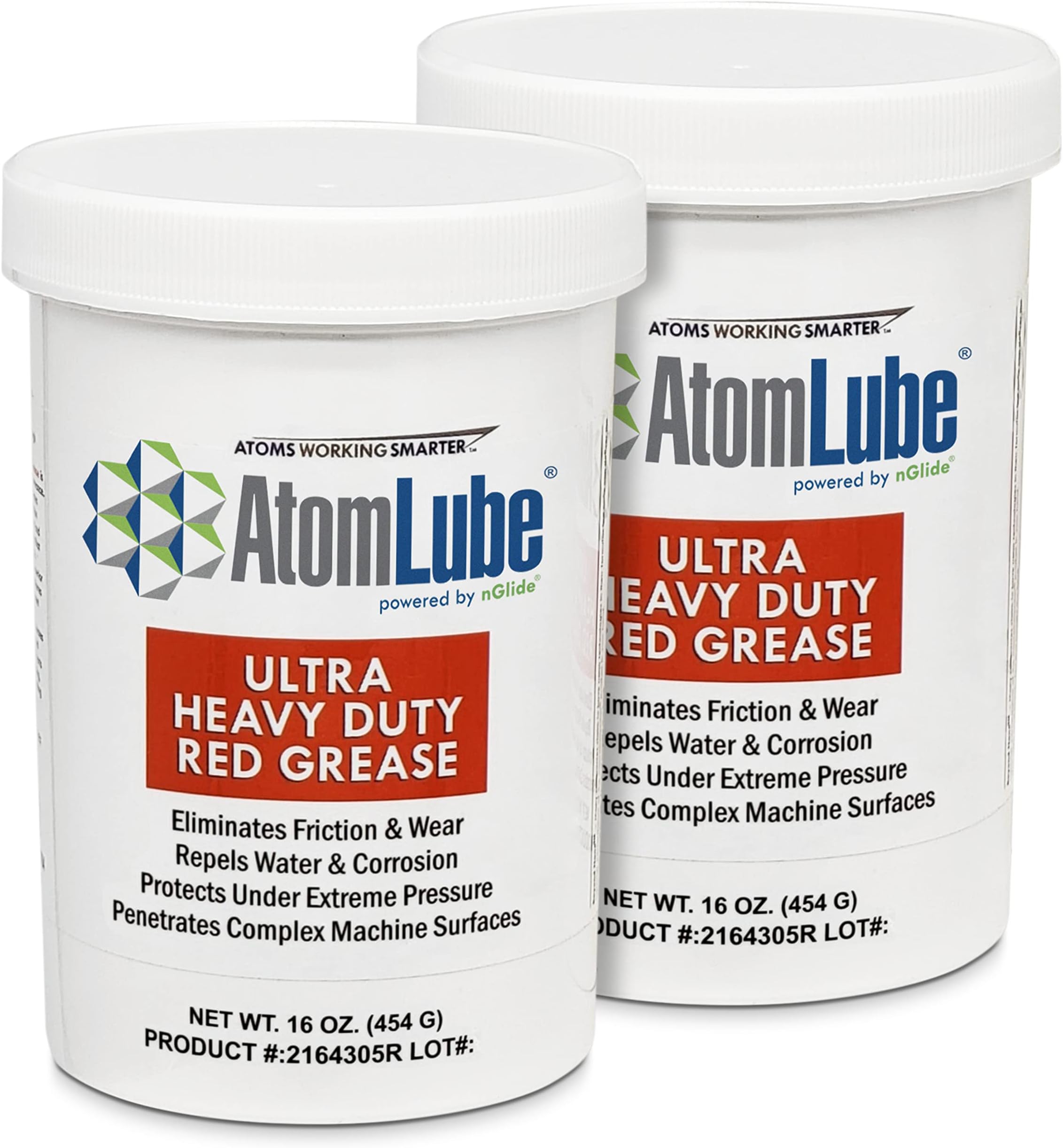 AtomLube Ultra Heavy Duty Red Grease | Wheel Bearing Grease for Semi Truck Accessories | Waterproof Lubricant & High Temp Grease for Metal Surfaces, 2-Pack of 1 lb Jars