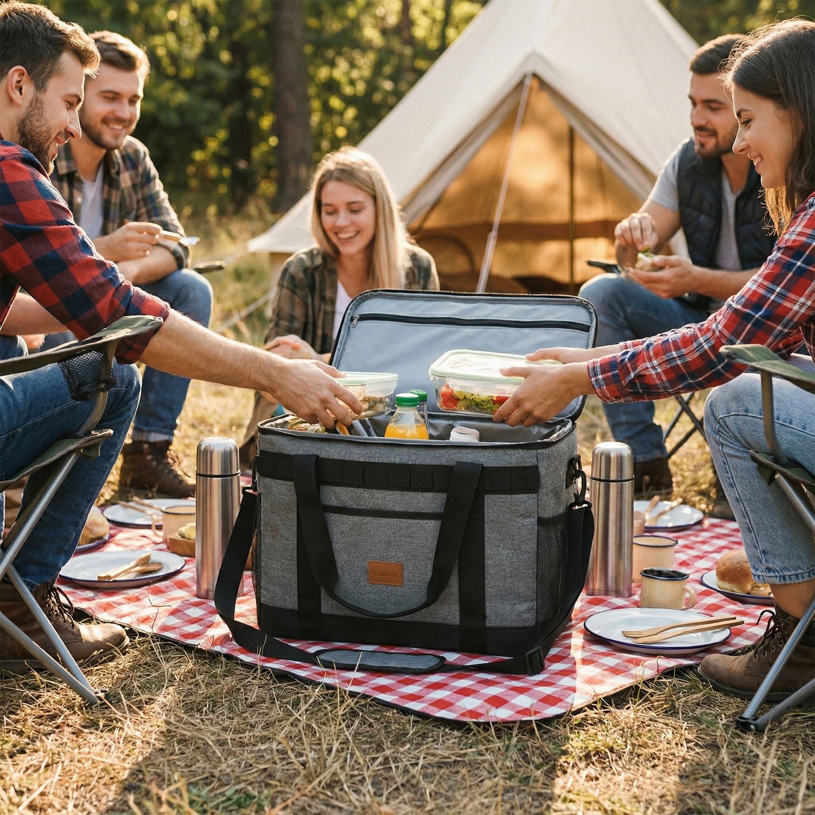 Borsa termica grande da 42 l, 60 lattine, pieghevole, con tasche multiple, isolata a prova di perdite, per campeggio, picnic, barbecue, attività all'aperto, 46 x 30 x 31 cm