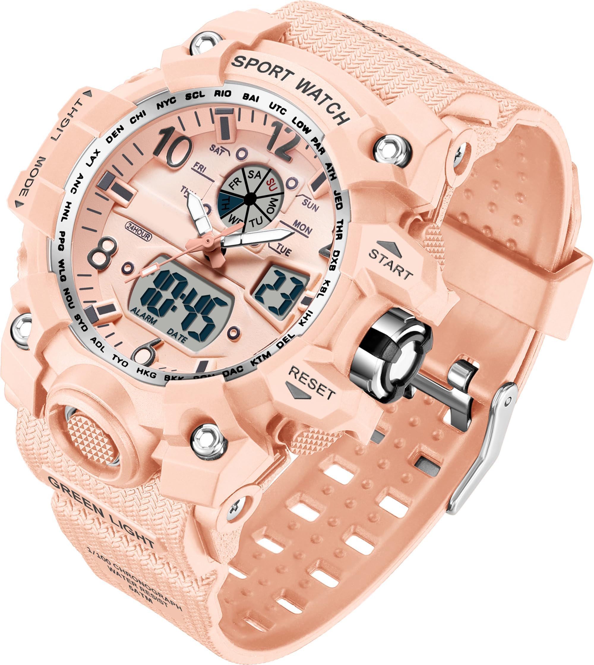 findtime Montre-bracelet numérique pour femme - Étanche jusqu'à 5 ATM - Montre militaire - Montre numérique pour garçons et filles - Montre de sport analogique numérique LED multifonction avec réveil