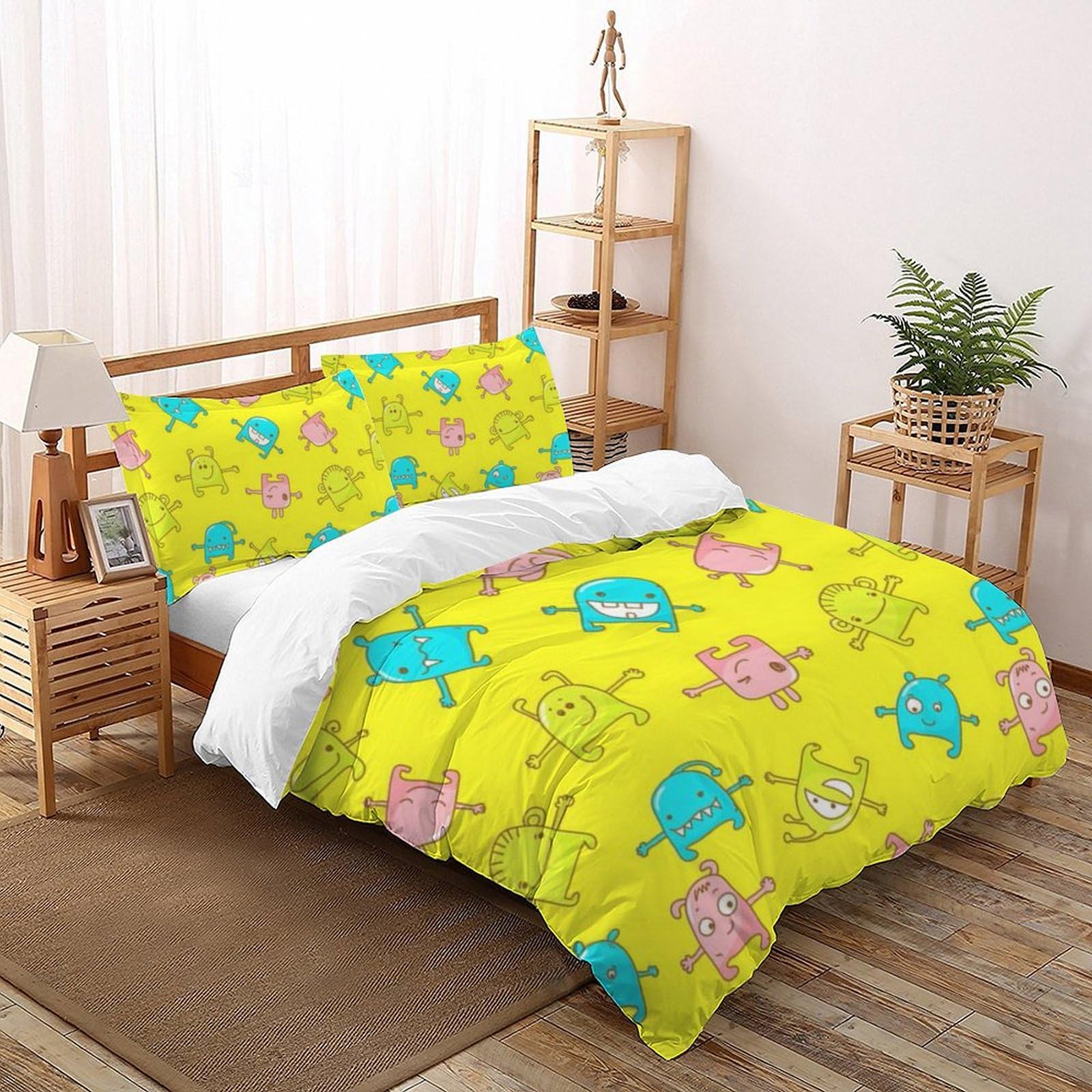 Housse de couette 260x220 jaune microfibre lit enfant avec taie d'oreiller imprimé 3D