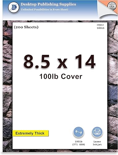 200 hojas de cartulina extra gruesa de 8.5 x 14 pulgadas para impresoras de inyección de tinta o láser, cubierta de 100 libras, papel pesado de 9.56