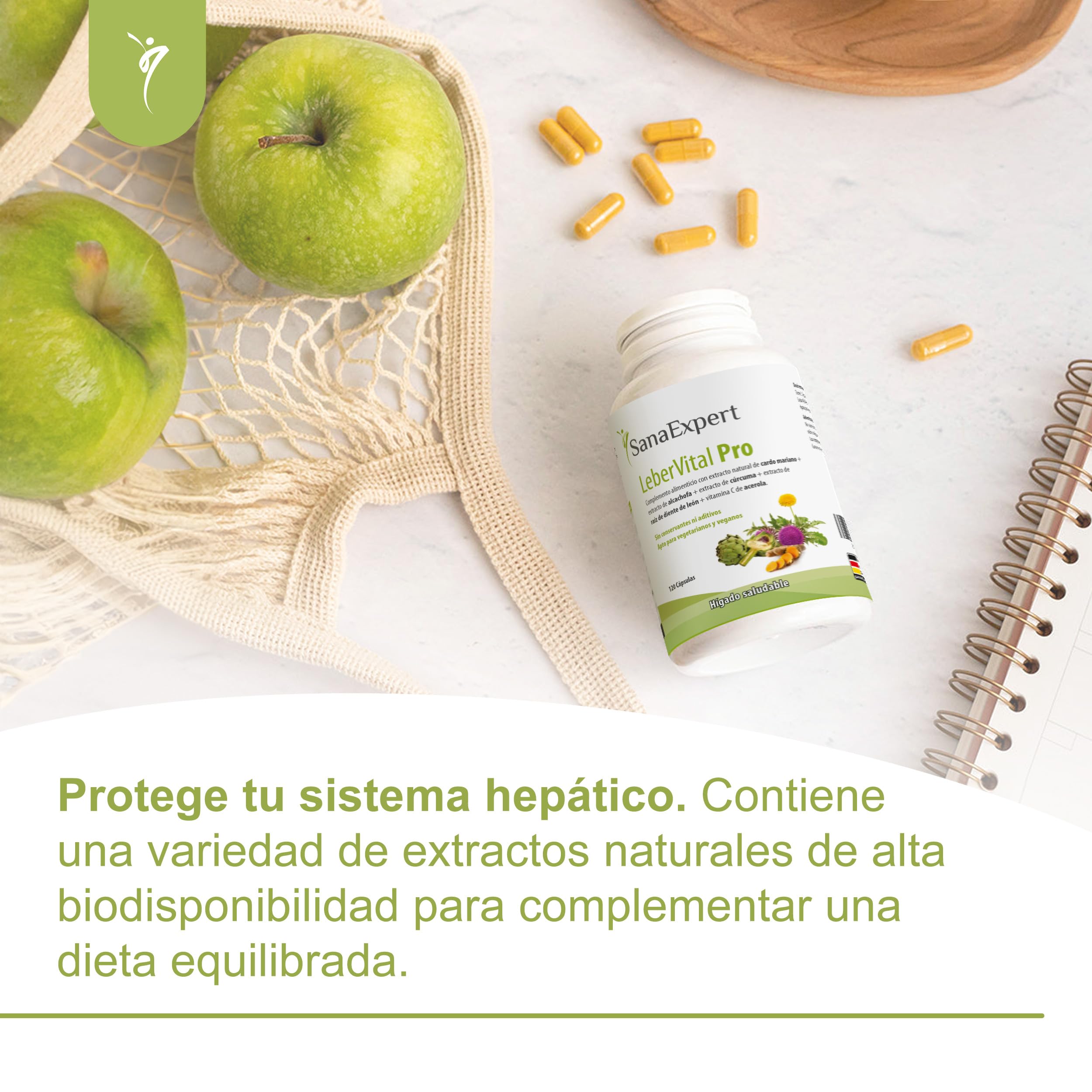 SanaExpert LeberVital Pro - Suplemento Natural para la Purificación y Salud Hepática - Con Cardo Mariano, Cúrcuma, Alcachofa, Raíz de Diente de León y Vitamina C - 120 Cápsulas - Fabricado en Alemania