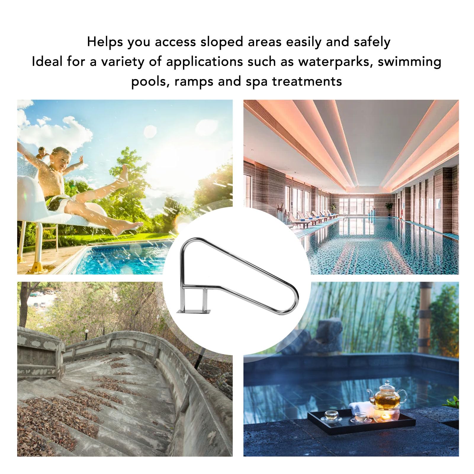 Acouto Barandilla de Piscina de Acero Inoxidable Barandilla de Piscina, Riel de de Acero Inoxidable 304 con Agarre Azul para Mayor Seguridad, Tamaño de 46,3 X 26,8 Pulgadas, Ideal para Parques