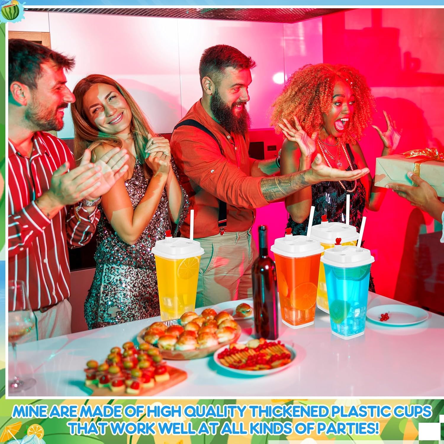 100 Pcs Square Plastic Cup with Lids and Straws 16 oz Clear Disposable Cold Drinking Thicken Bulk Split Cups for Drinks Cold Iced Coffee Wedding, Birthday, Events Party Supplies - Image 6