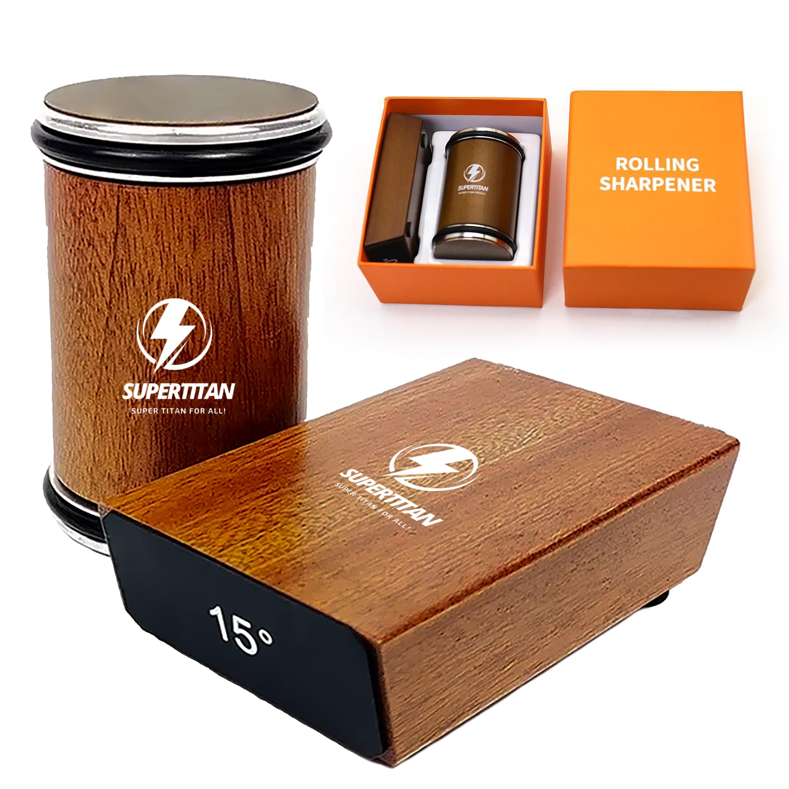 Supertitan’s | Rolling Knife Sharpener Kit | Premium Diamond & Ceramic Discs for Steel of any Hardness | 15° & 20° Adjustable Magnetic Inclination Makes Knife Sharpening Effortless