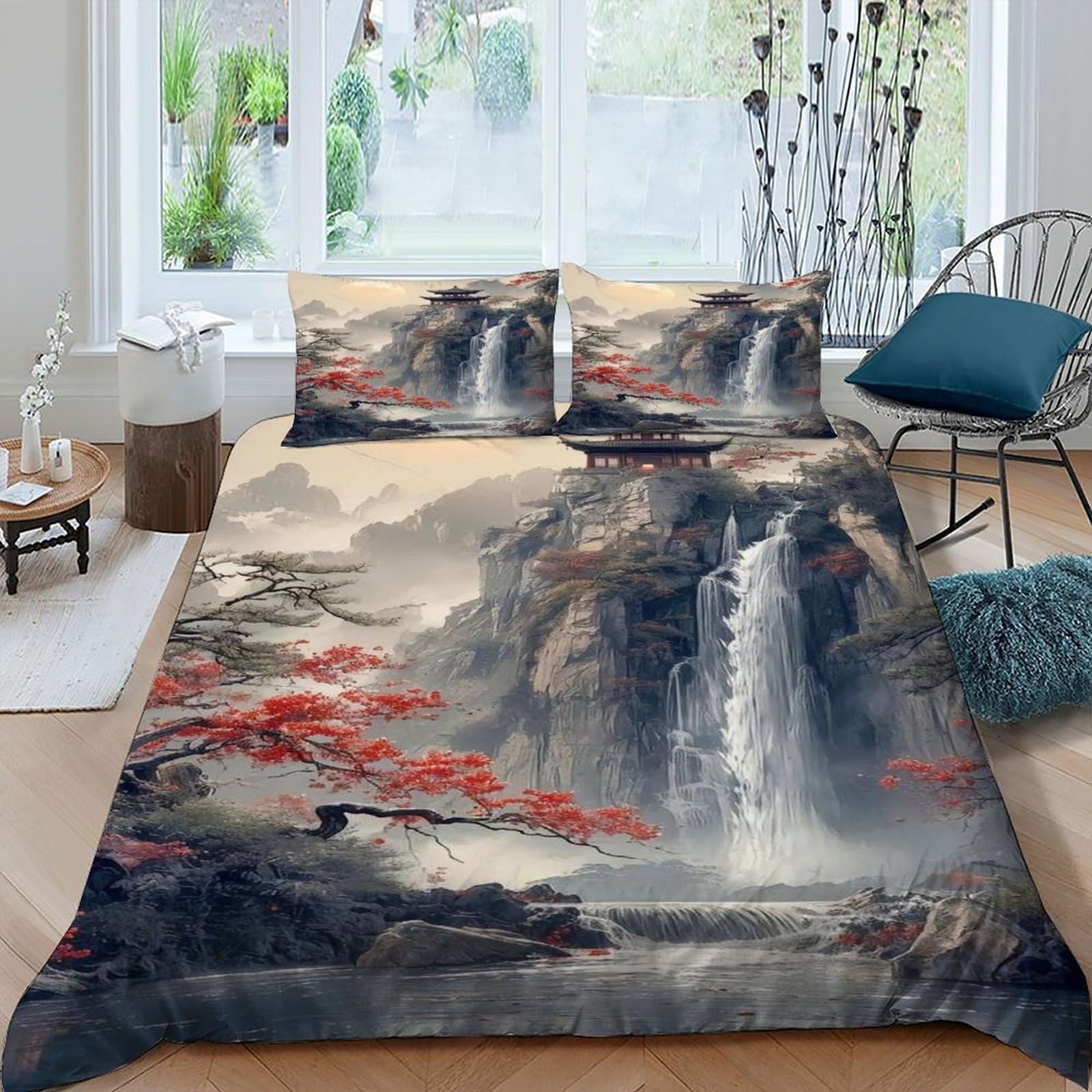 Parure de lit paysage imprimé pour une chambre nature apaisante avec housse de couette 220x240