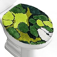 FYSUIMU Green Moss Plush Toilet Seat Cover - Soft Absorbent Tufted Lid Cover, Adjustable Washable Rubber Backing for Bathroom Decor