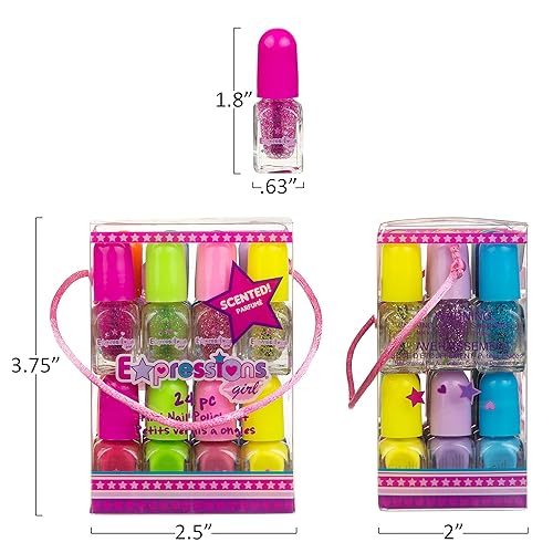 Miniatura 3 de Paquete económico de 24 esmaltes de uñas perfumados, tonos brillantes y brillantes, kit de manicura y pedicura a base de agua no tóxico para niñas,