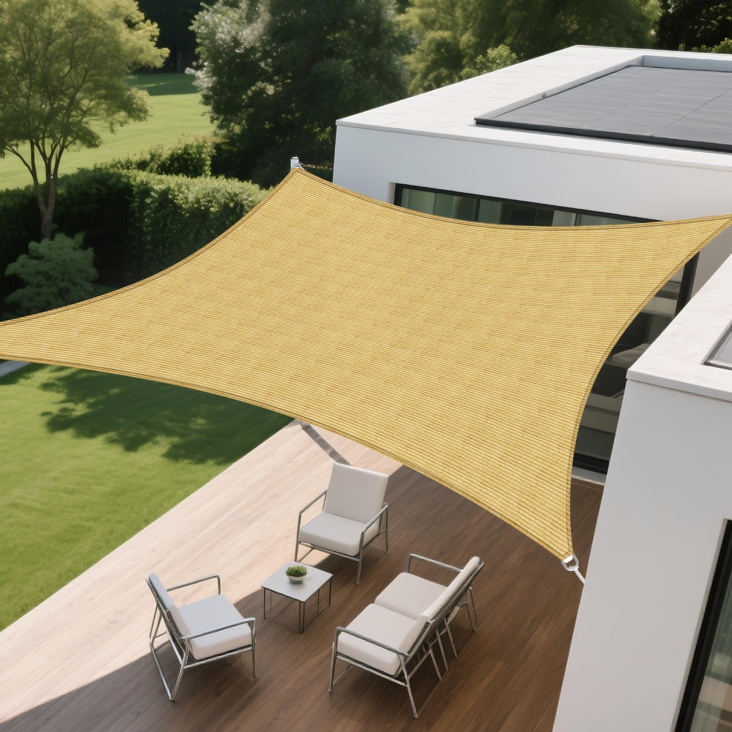 Square Shade Sail 14' x 14' Canopy to Block Sunlight for Outdoor Patio Garden Patio Deck Pergola (Sand)