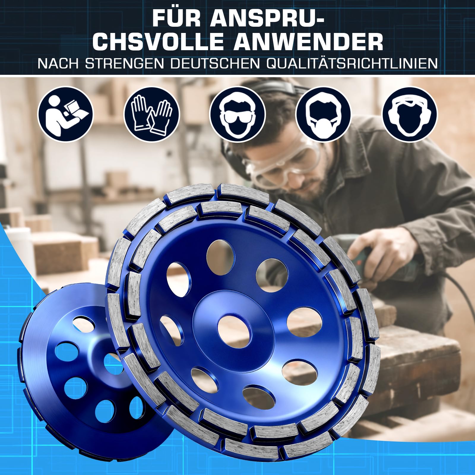 2tlg Diamant Schleiftopf 180mm, Diamant Schleifscheibe für Winkelschleifer & Betonschleifer, Doppelreihig Turbo Schleifteller Topfschleifer zum Beton Stein Naturstein Fliesenkleber Granit Mauerwerk