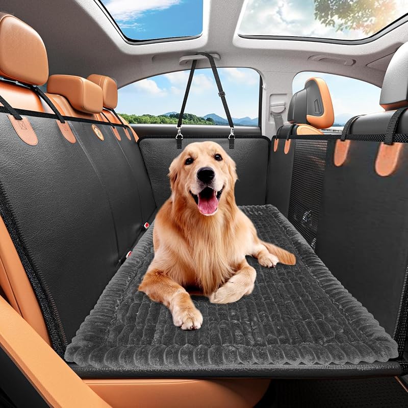 Tapete para Banco Traseiro de Carro para Cães TiInsta, Flanela Macia Antiderrapante, Grey01, 132,08 x 60,96 cm