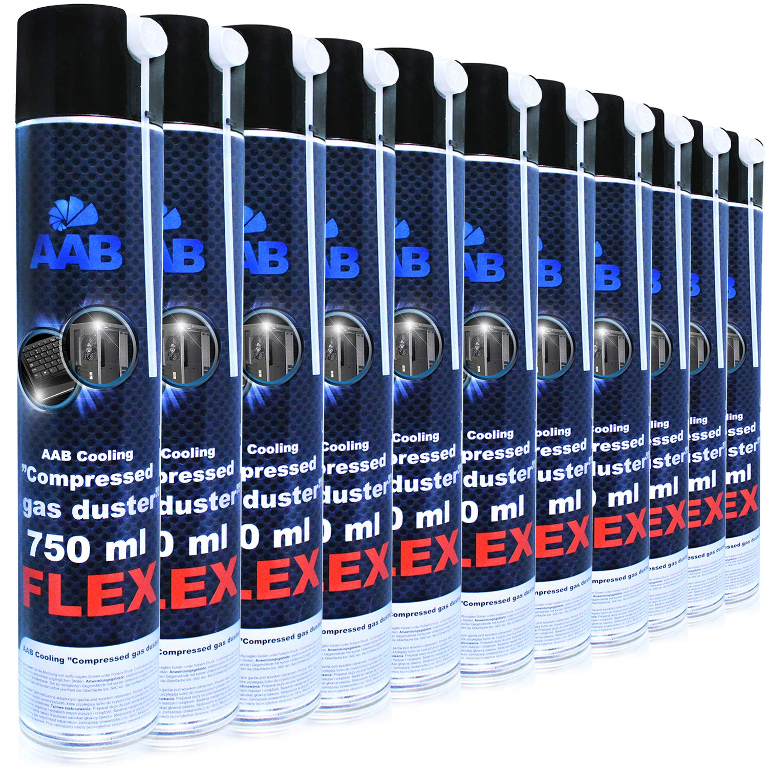 AABCOOLING Compressed Gas Duster Flex 750ml - Set of 10 - Air Duster with a Flexible Tube, Laptop Cleaner, Compressed Air Can, Air Blower, Air Spray