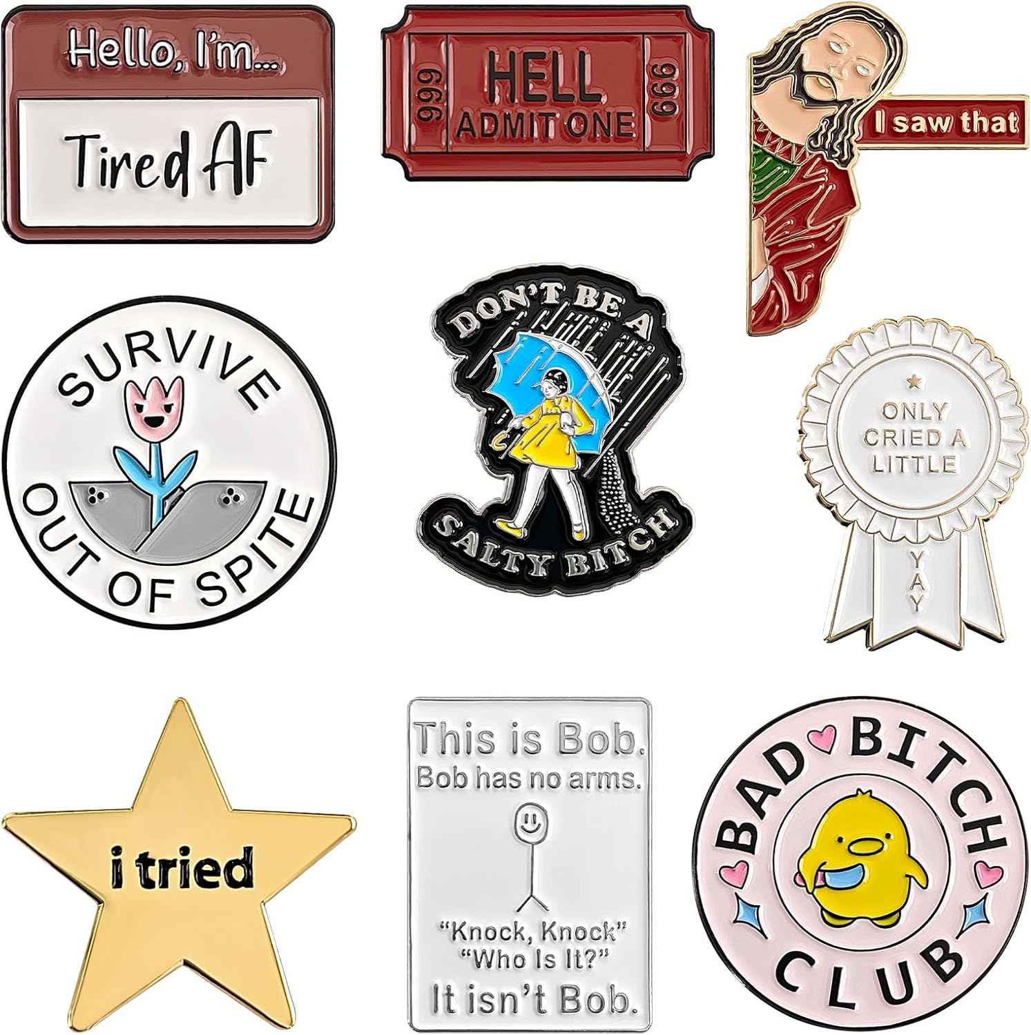 Funny Enamel Pin Set, Cute Cartoon Pins for introverts