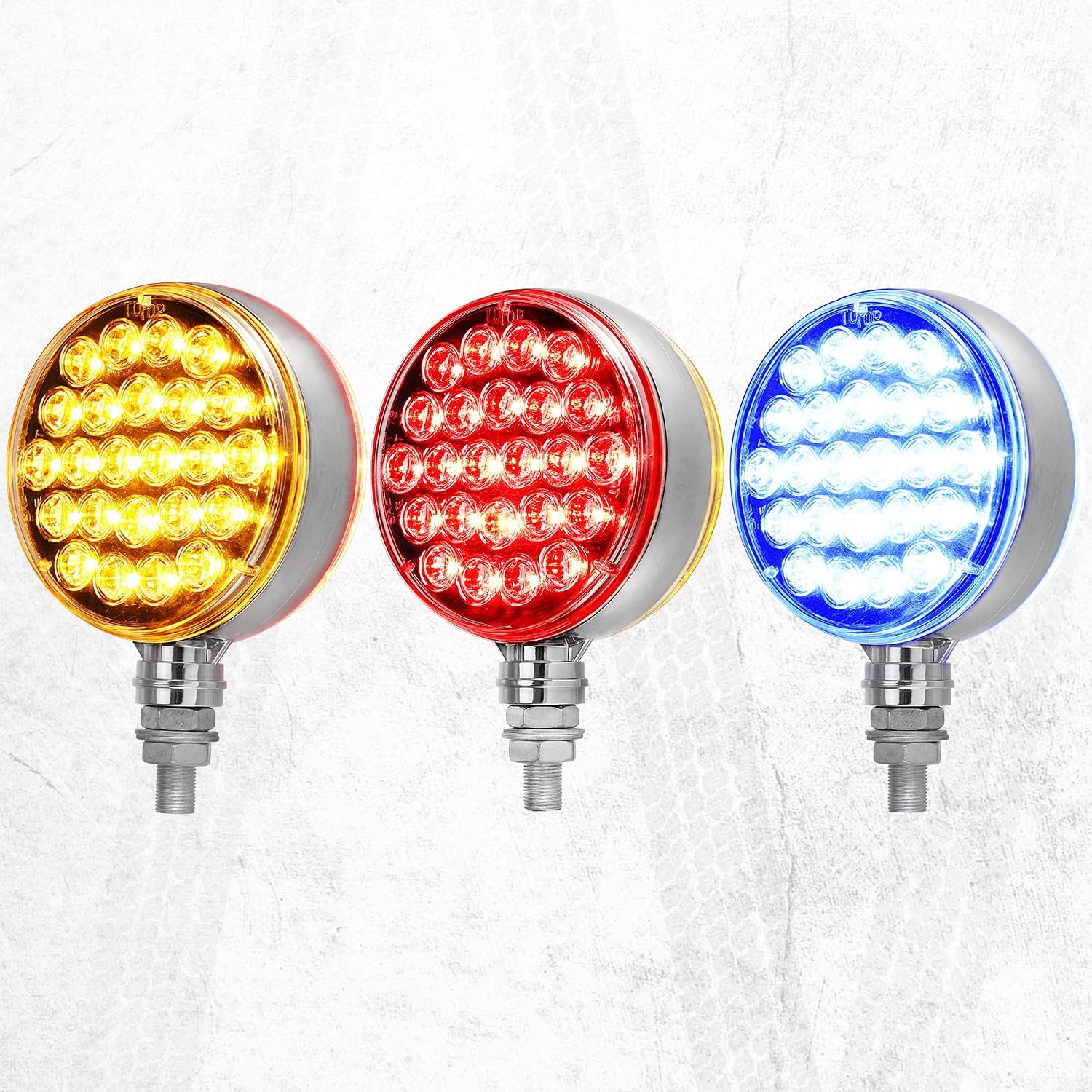 Partsam 2Pcs Round Double Face Led Turn Signal Marker Lights and Blue Auxiliary Lights LED Pedestal Lights Post Mount 48 LED for Truck Trailer Mirror Arm Clamp Clearance, 10-30V