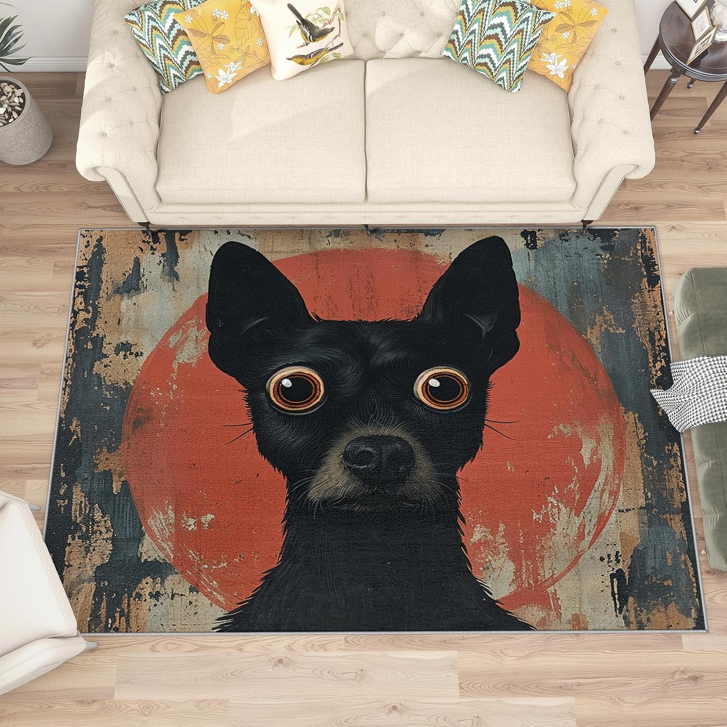 Dog Rugs Washable - 2x3 Rug - Quirky Dog Rug - Vintage Funny Black Dog Area Rug - Dog Lover Rugs - Unique Animal Carpet - Home Decor