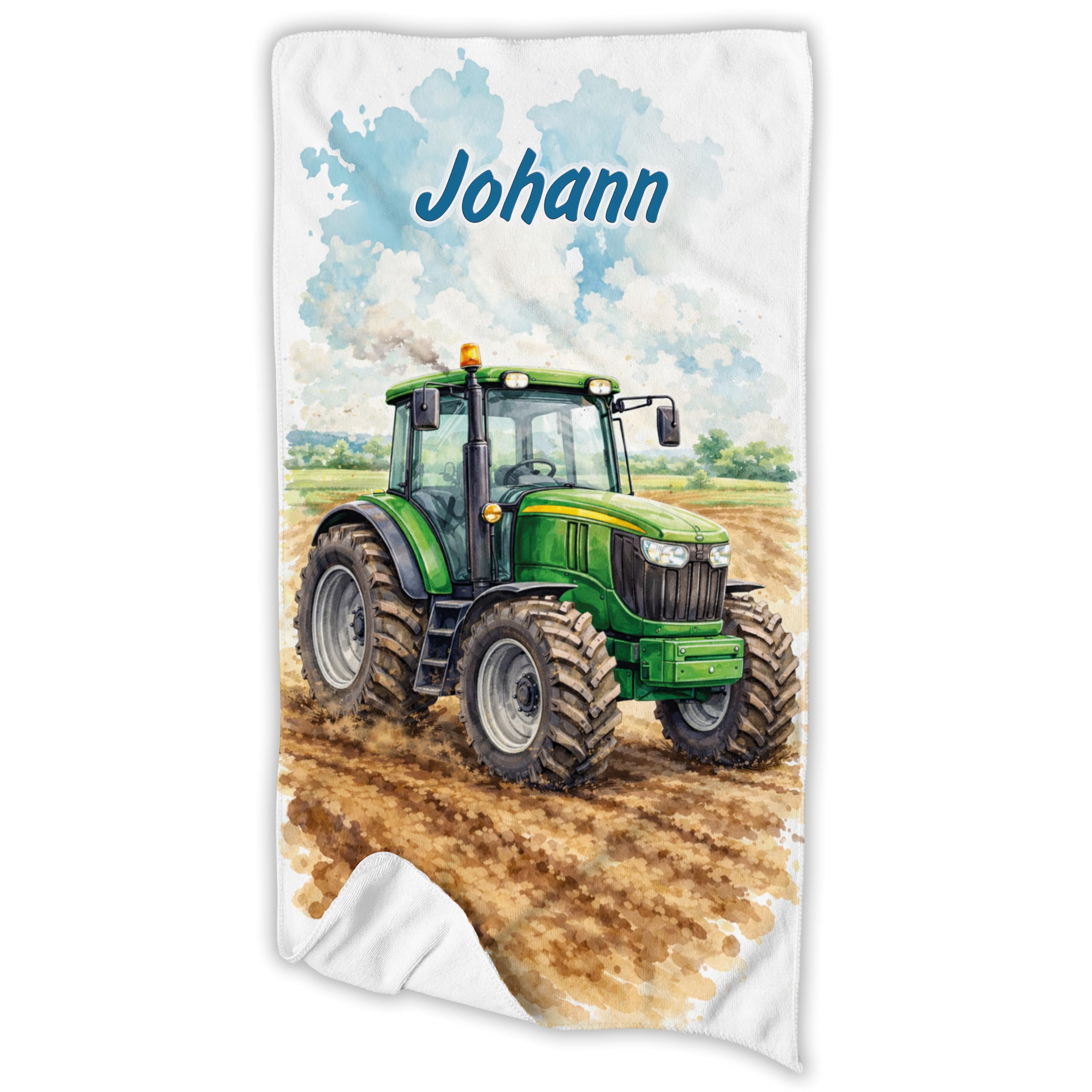 Kinderhandtuch mit Name personalisiert, Badetuch Duschtuch Bauernhof, Trecker, Geschenk Traktor Fan, Strandtuch für Jungen und Mädchen zum Geburtstag, Einschulung (Traktor 2, 100 x 180 cm)