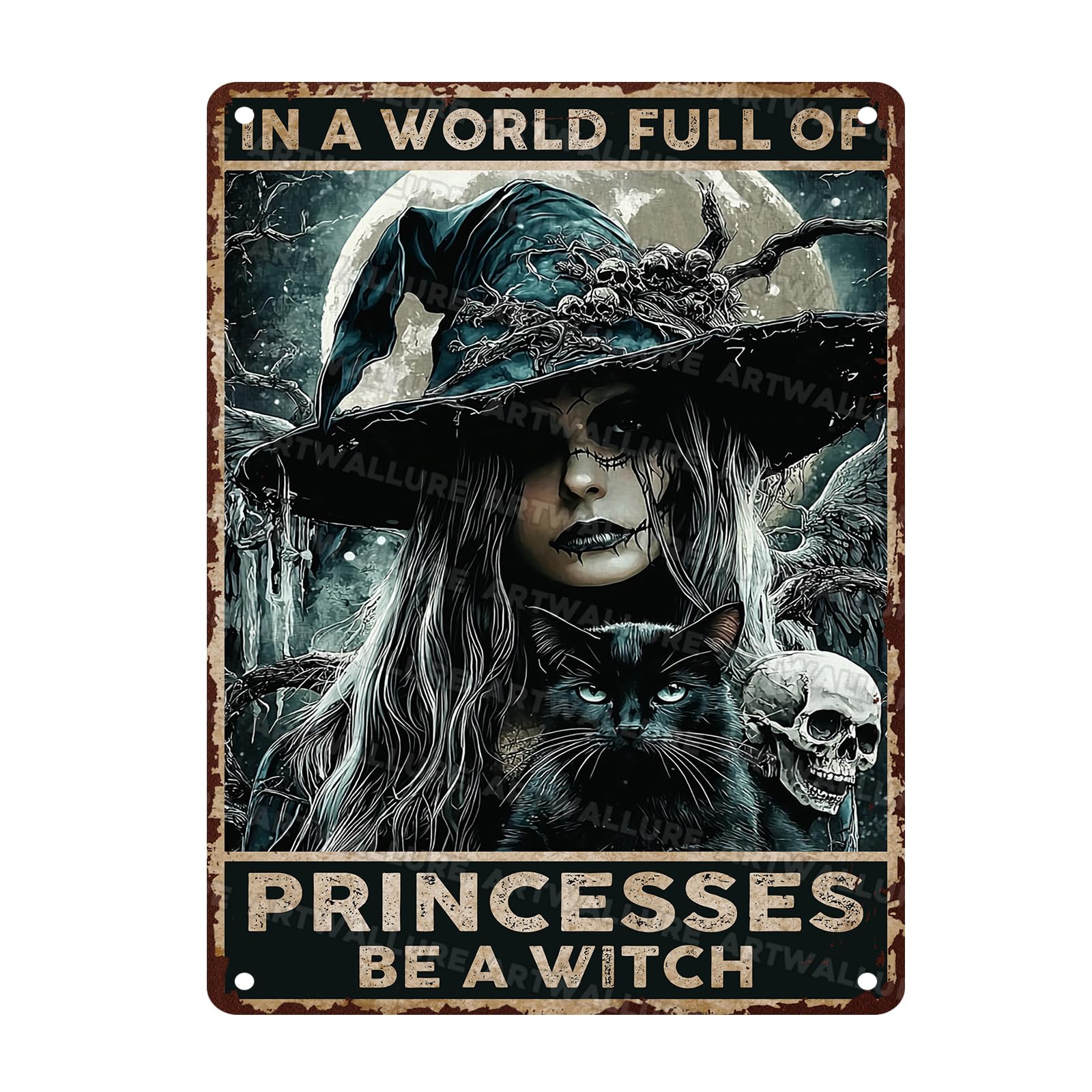 Goth Metal Tin Sign Vintage Halloween Wall Art Kitchen Witch Decoration Spooky Rustic Decor Tin Plaque Retro Iron Painting 12x16inch