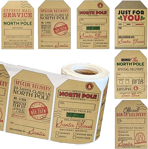 Rollo de calcomanías autoadhesivas de Papá Noel, etiquetas de Navidad para niños, decoraciones de envoltura de regalos, del Polo Norte, calcomanías