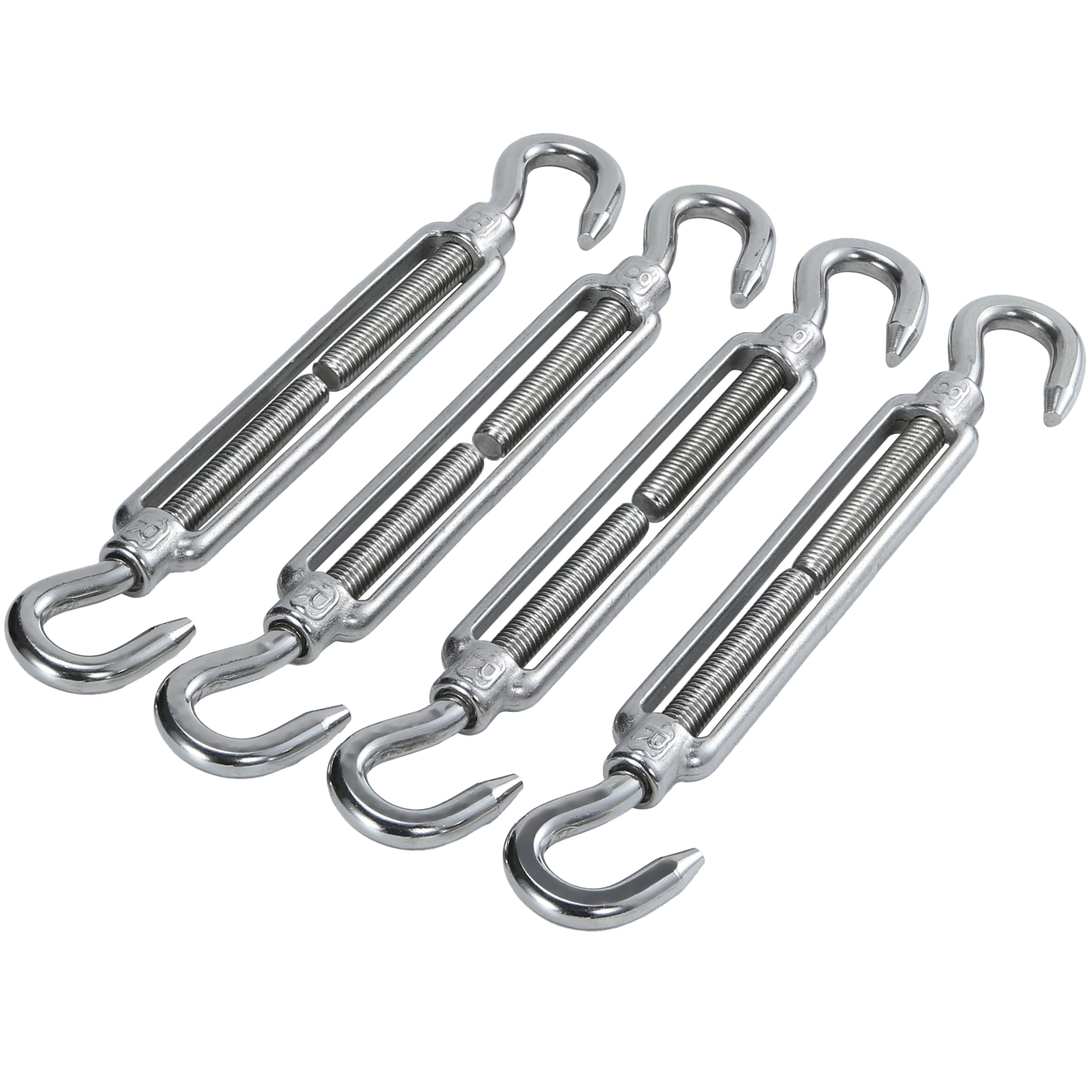 HEVERP 4PCS M8 7.4in Stainless Steel Hook and Hook Turnbuckles, Shade Sail Hardware, Heavy Duty Wire Rope Tension,Antirust